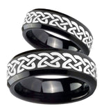 His Hers Celtic Knot Love Beveled Edges Black Tungsten Promise Ring Set