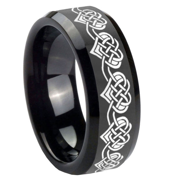 10mm Celtic Knot Heart Beveled Edges Black Tungsten Carbide Men's Wedding Band