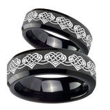 His Hers Celtic Knot Heart Beveled Edges Black Tungsten Promise Ring Set