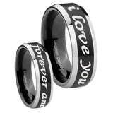 8mm I Love You Forever and ever Beveled Brush Black 2 Tone Tungsten Men's Ring