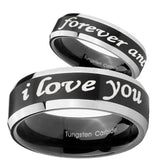 His Hers I Love You Forever and ever Beveled Brush Black 2 Tone Tungsten Men's Ring Set