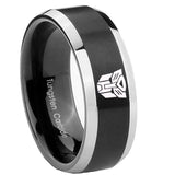 10mm Transformers Autobot Beveled Brush Black 2 Tone Tungsten Men's Band Ring