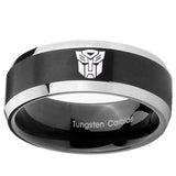 10mm Transformers Autobot Beveled Brush Black 2 Tone Tungsten Men's Band Ring