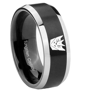 10mm Decepticon Transformers Beveled Brush Black 2 Tone Tungsten Men's Ring