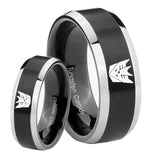 His Hers Decepticon Transformers Beveled Brush Black 2 Tone Tungsten Ring Set