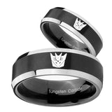 His Hers Decepticon Transformers Beveled Brush Black 2 Tone Tungsten Ring Set