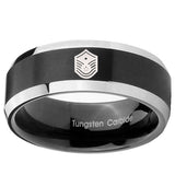 10mm Chief Master Sergeant Vector Beveled Brush Black 2 Tone Tungsten Bands Ring