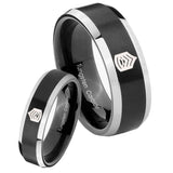 His Hers Army Sergeant Major Beveled Brush Black 2 Tone Tungsten Men's Band Set