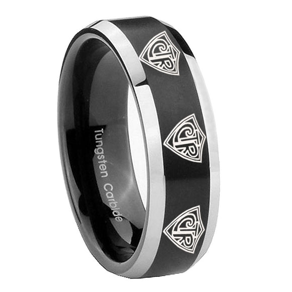 10mm Multiple CTR Beveled Edges Brush Black 2 Tone Tungsten Personalized Ring