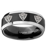 10mm Multiple CTR Beveled Edges Brush Black 2 Tone Tungsten Personalized Ring