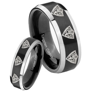 His Hers Multiple CTR Beveled Brush Black 2 Tone Tungsten Men's Promise Rings Set