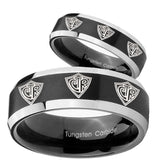 His Hers Multiple CTR Beveled Brush Black 2 Tone Tungsten Men's Promise Rings Set