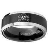 10mm Skull Beveled Edges Brush Black 2 Tone Tungsten Carbide Men's Band Ring