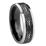 10mm Multiple Skull Beveled Edges Brush Black 2 Tone Tungsten Mens Bands Ring