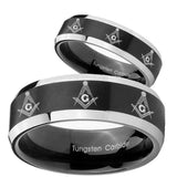 His Hers Multiple Master Mason Beveled Brush Black 2 Tone Tungsten Mens Ring Set