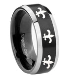 10mm Multiple Fleur De Lis Beveled Brush Black 2 Tone Tungsten Promise Ring