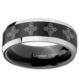 8mm Multiple Crosses Beveled Brush Black 2 Tone Tungsten Custom Ring for Men