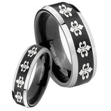 His Hers Multiple Fleur De Lis Beveled Brush Black 2 Tone Tungsten Mens Ring Set