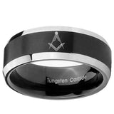 8mm Masonic Beveled Edges Brush Black 2 Tone Tungsten Wedding Engagement Ring