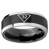 8mm Masonic 32 Triangle Freemason Beveled Edges Brush Black 2 Tone Tungsten Carbide Men's Bands Ring