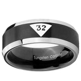 8mm Masonic 32 Triangle Design Freemason Beveled Edges Brush Black 2 Tone Tungsten Carbide Men's Bands Ring