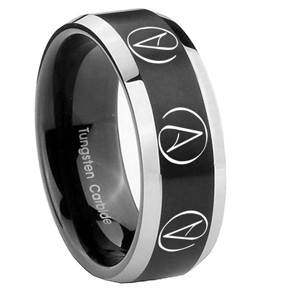 8mm Atheist Design Beveled Brush Black 2 Tone Tungsten Men's Ring