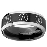 8mm Atheist Design Beveled Brush Black 2 Tone Tungsten Men's Ring
