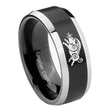 10mm Wild Boar Beveled Brush Black 2 Tone Tungsten Mens Ring Engraved