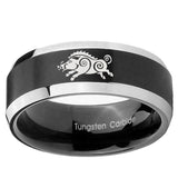 10mm Wild Boar Beveled Brush Black 2 Tone Tungsten Mens Ring Engraved