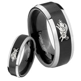 His Hers Wild Boar Beveled Brush Black 2 Tone Tungsten Men's Ring Set