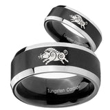 His Hers Wild Boar Beveled Brush Black 2 Tone Tungsten Men's Ring Set