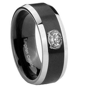 10mm Masonic 32 Degree Freemason Beveled Edges Brush Black 2 Tone Tungsten Carbide Bands Ring