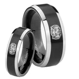 His Hers Masonic 32 Degree Freemason Beveled Edges Brush Black 2 Tone Tungsten Engagement Ring Set