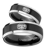 His Hers Masonic 32 Degree Freemason Beveled Edges Brush Black 2 Tone Tungsten Engagement Ring Set