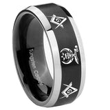 10mm Masonic Shriners Beveled Brush Black 2 Tone Tungsten Mens Ring Personalized