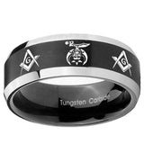 10mm Masonic Shriners Beveled Brush Black 2 Tone Tungsten Mens Ring Personalized