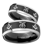 His Hers Masonic Shriners Beveled Brush Black 2 Tone Tungsten Wedding Ring Set