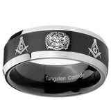 8mm Masonic 32 Design Beveled Edges Brush Black 2 Tone Tungsten Men's Wedding Ring