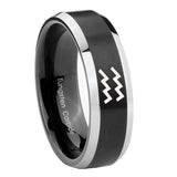 10mm Aquarius Horoscope Beveled Edges Brush Black 2 Tone Tungsten Promise Ring