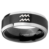 10mm Aquarius Horoscope Beveled Edges Brush Black 2 Tone Tungsten Promise Ring