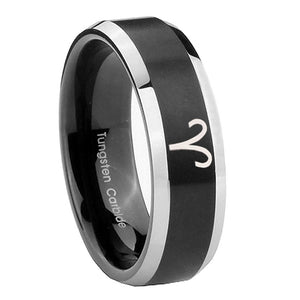 10mm Aries Zodiac Beveled Edges Brush Black 2 Tone Tungsten Rings for Men