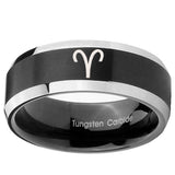 10mm Aries Zodiac Beveled Edges Brush Black 2 Tone Tungsten Rings for Men