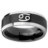 10mm Cancer Horoscope Beveled Brush Black 2 Tone Tungsten Wedding Band Mens