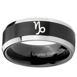 10mm Capricorn Zodiac Beveled Brush Black 2 Tone Tungsten Wedding Band Ring