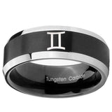 10mm Gemini Zodiac Beveled Edges Brush Black 2 Tone Tungsten Wedding Bands Ring