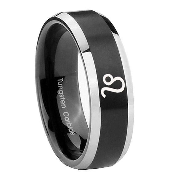 10mm Leo Zodiac Beveled Brush Black 2 Tone Tungsten Wedding Engagement Ring