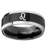 8mm Leo Zodiac Beveled Edges Brush Black 2 Tone Tungsten Mens Anniversary Ring