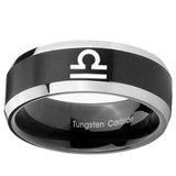 10mm Libra Horoscope Beveled Brush Black 2 Tone Tungsten Wedding Engraving Ring