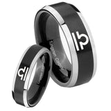 His Hers Libra Horoscope Beveled Brush Black 2 Tone Tungsten Mens Band Set