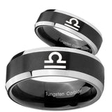 His Hers Libra Horoscope Beveled Brush Black 2 Tone Tungsten Mens Band Set